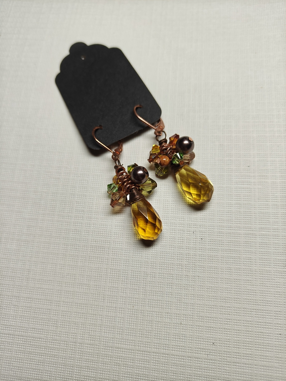 Yellow Crystal Teardrop Cluster Earrings - Women Jewelry Handmade